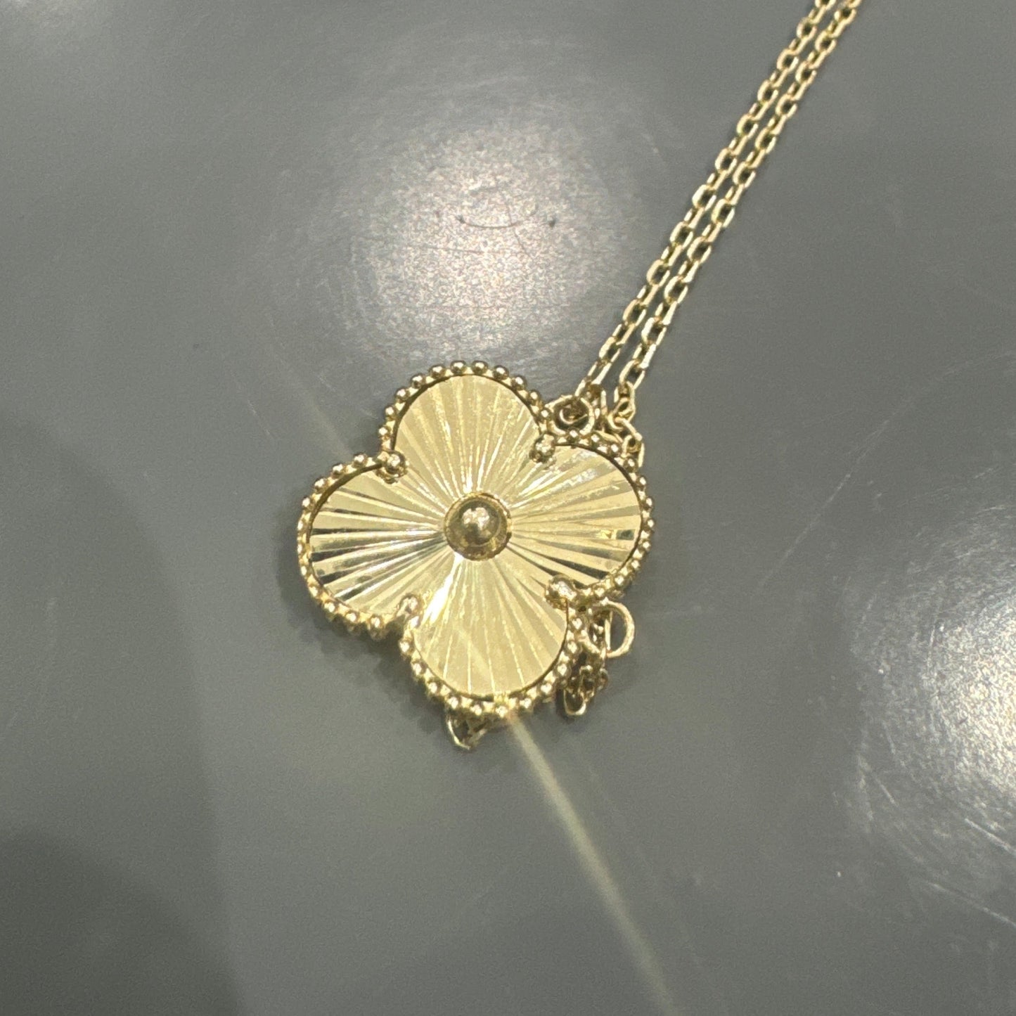 10K Yellow Gold Clover Necklace diamond cut