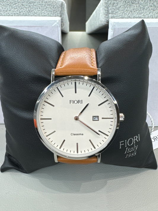 Montre Fiori en acier inoxydable avec bracelet en cuir véritable #3676