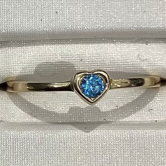 Blue zirconia heart 10K Yellow Gold Women Ring 0.87g