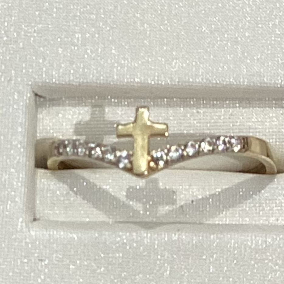 Cross 10K Yellow Gold Women Ring 0.75g zirconia