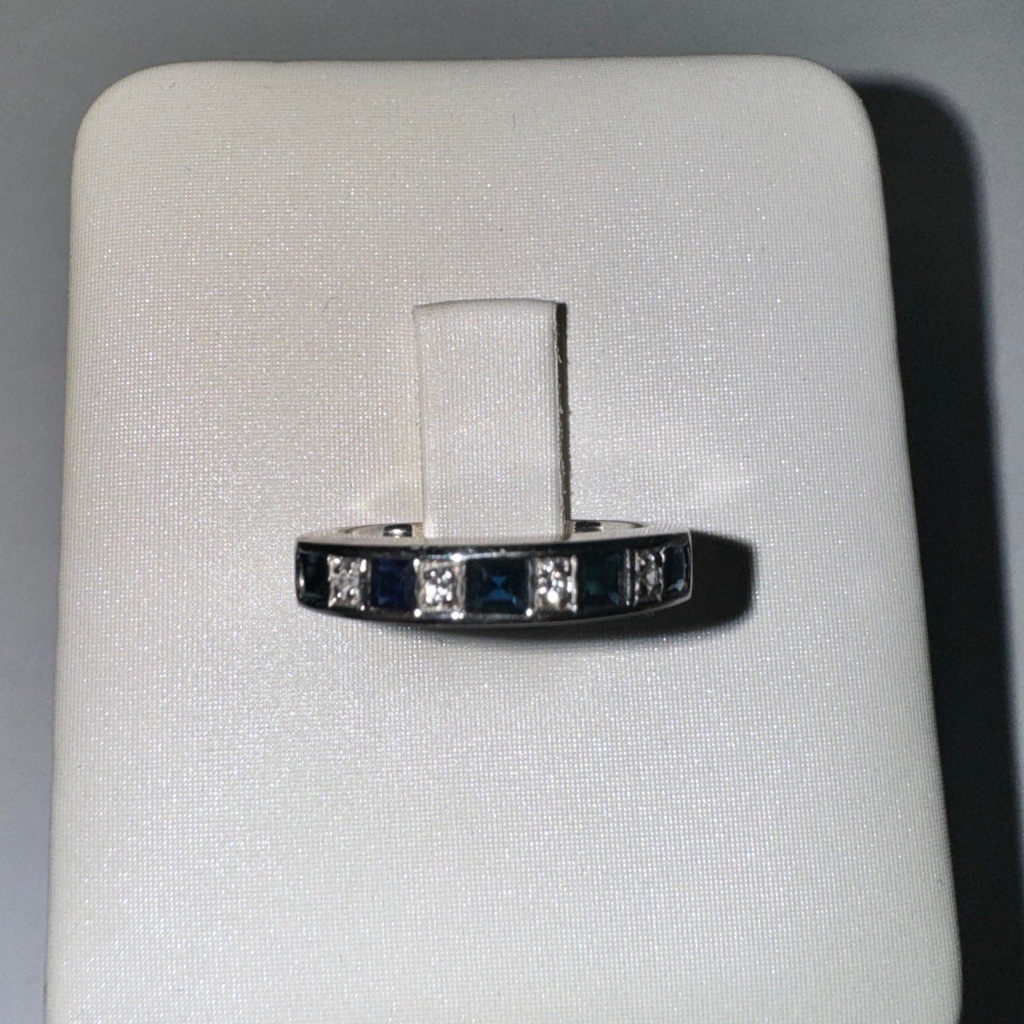 10K White Gold Diamond Ring .04CT +Sapphire .50CT