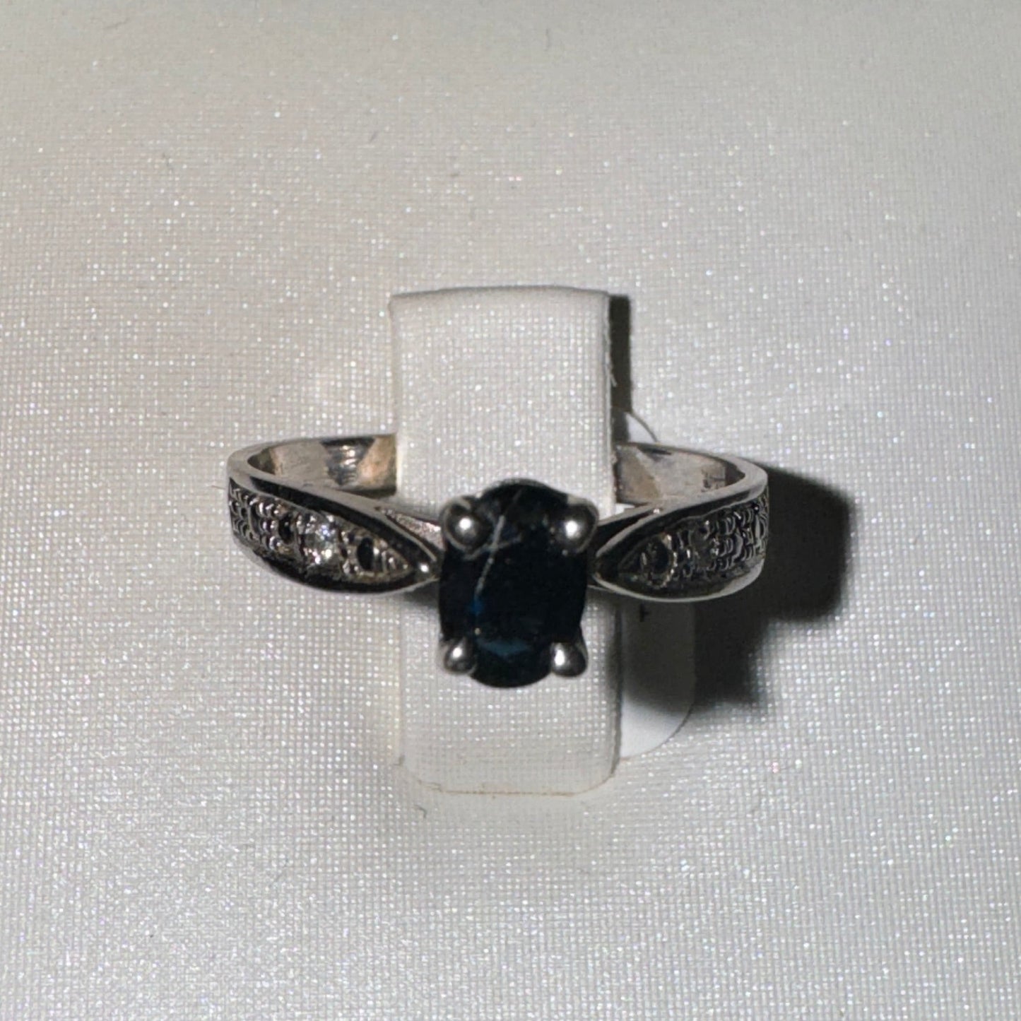 14K White Gold Diamond Ring .16ct + Sapphire .60ct