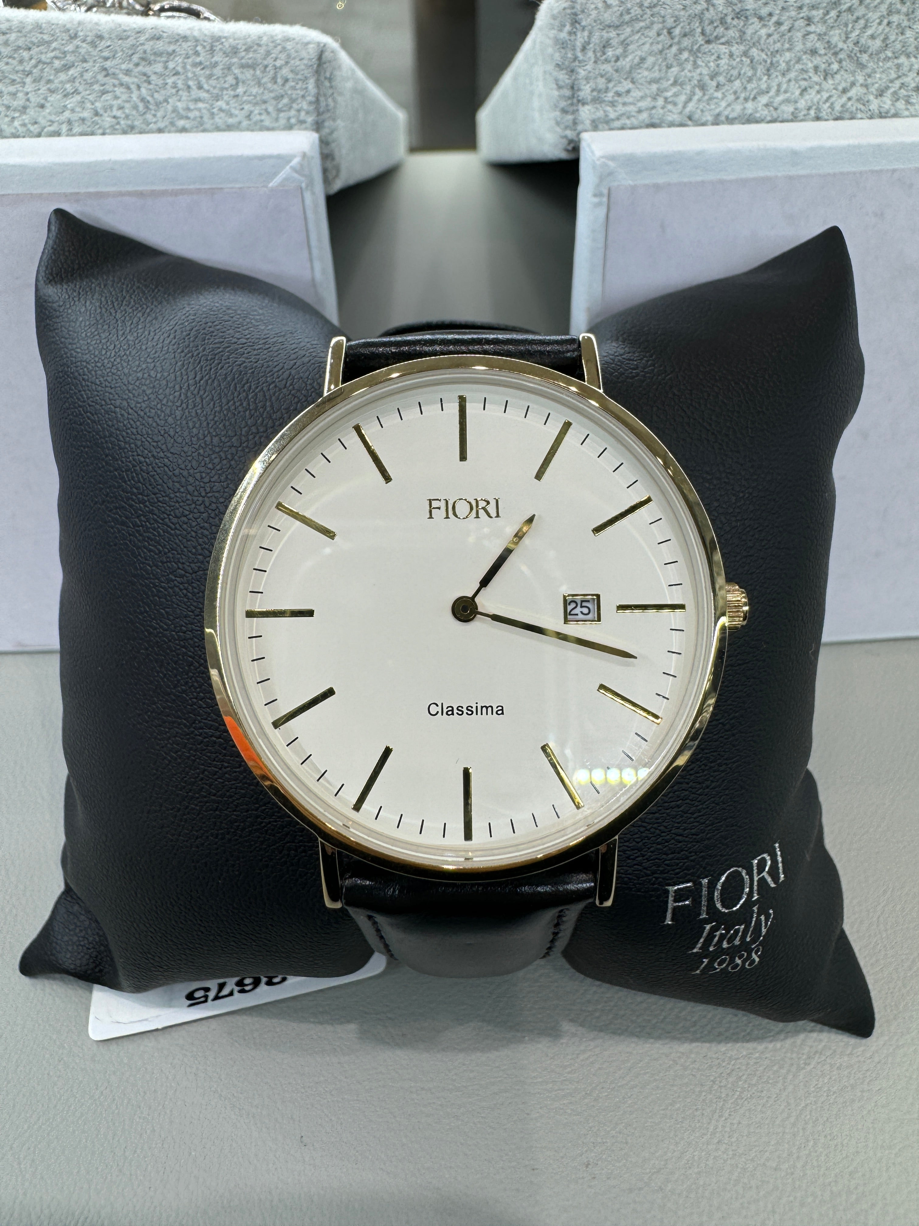 Montre Fiori Classima en acier inoxydable avec bracelet en cuir verita Bijouterie Del Moral Jewelers